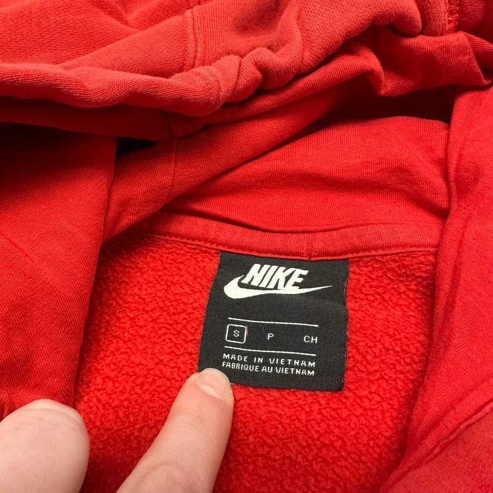 Nike Air Red Gray Mens S Big Center‎ Swoosh Spellout Cotton Pullover Hoodie